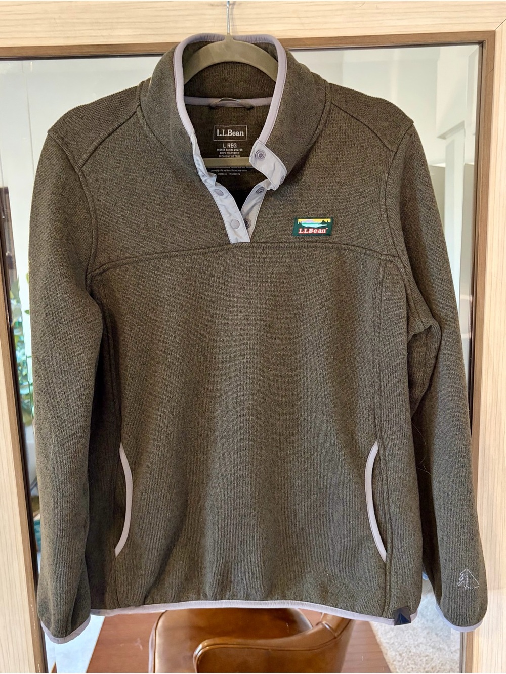 L.L Bean Womens Pullover Ultimate Sweater Size Large Fleece 1/4 Snap-T Green